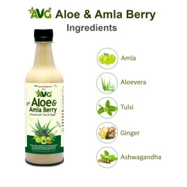AVG Health Organics Aloevera & Amla Juice with Ginger, Tulsi & Ashwagandha, No added sugar - 500 ML