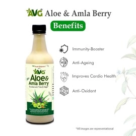 AVG Health Organics Aloevera & Amla Juice with Ginger, Tulsi & Ashwagandha, No added sugar - 500 ML