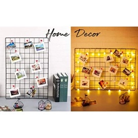 Pikify DIY Steel Grid Photo Frame for Wall [45 * 65cm-Black] Clip Holder Photo Frame,Multi Functional Creative Mesh Wall Grid-(Black) Rectangular