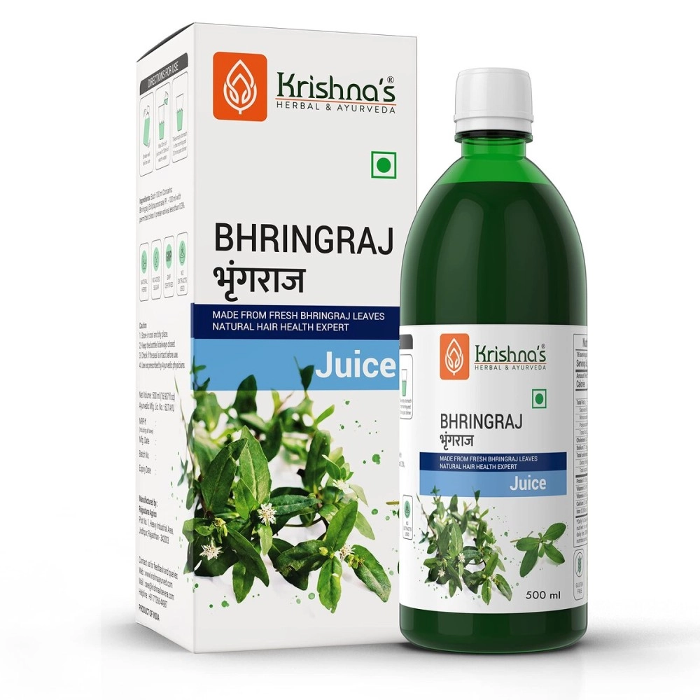 Krishna\'s Herbal & Ayurveda Bhringraj Juice - 500 ml (Pack of 1) | Preservative Free | Nourishes hair and improves hair growth