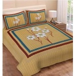 Monik Handicrafts 100% Cotton Rajasthani Jaipuri sanganeri Traditional King Size Double Bed Sheet with 2 Pillow Covers (Yellow)