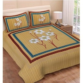 Monik Handicrafts 100% Cotton Rajasthani Jaipuri sanganeri Traditional King Size Double Bed Sheet with 2 Pillow Covers (Yellow)