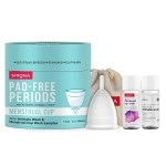 Sirona Pro Feminine Reusable Menstrual Cup Combo for Women with Pouch - Mini Intimate Wash & Cup Wash (15ml) | Wear for 8-10 Hours | FDA Approved | Soft Period Cup Made with Medical-Grade Silicone (L)