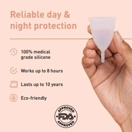 Sirona Pro Feminine Reusable Menstrual Cup Combo for Women with Pouch - Mini Intimate Wash & Cup Wash (15ml) | Wear for 8-10 Hours | FDA Approved | Soft Period Cup Made with Medical-Grade Silicone (L)