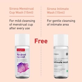 Sirona Pro Feminine Reusable Menstrual Cup Combo for Women with Pouch - Mini Intimate Wash & Cup Wash (15ml) | Wear for 8-10 Hours | FDA Approved | Soft Period Cup Made with Medical-Grade Silicone (L)