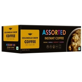 COLOMBIAN BREW COFFEE Assorted Instant Powder Box (Strong,Vanilla,Hazelnut,Caramel) (Gift Pack Box Diwali, Rakhi) 80gm