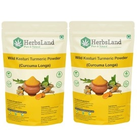 HerbsLand Bio organic Wild Turmeric Powder for Skin and Face Care [Curcuma Aromatica/Jangli Haldi/Kasturi Manjal/Kasturi Haldi Powder] | Skin whitening (100% Pure & Natural) (200 gm)