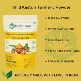 HerbsLand Bio organic Wild Turmeric Powder for Skin and Face Care [Curcuma Aromatica/Jangli Haldi/Kasturi Manjal/Kasturi Haldi Powder] | Skin whitening (100% Pure & Natural) (200 gm)