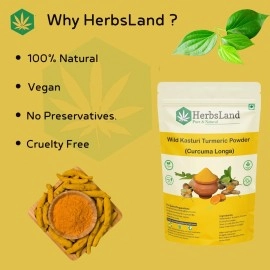 HerbsLand Bio organic Wild Turmeric Powder for Skin and Face Care [Curcuma Aromatica/Jangli Haldi/Kasturi Manjal/Kasturi Haldi Powder] | Skin whitening (100% Pure & Natural) (200 gm)