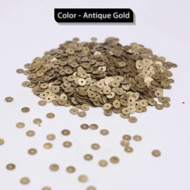 EmbroideryMaterial Middle Hole Round Shape Glossy Brass Metal Sequins for Jewellery Making, Craft, Embroidery & DIY (5MM, Antique Gold, 100 Grams)