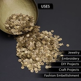 EmbroideryMaterial Middle Hole Round Shape Glossy Brass Metal Sequins for Jewellery Making, Craft, Embroidery & DIY (5MM, Antique Gold, 100 Grams)