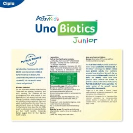 Cipla ActivKids Unobiotics Junior With 5X More Probiotic Activity | Helps Build Immunity & Refills Good Bacteria | Probiotics for Kids - 10 Sachets