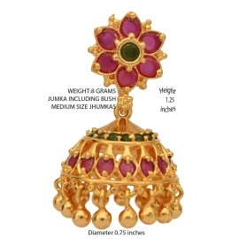 Radha\'s Creations ruby jhumkas MEDIUM LARGE for girls and women one gram gold traditional gold design push type opening