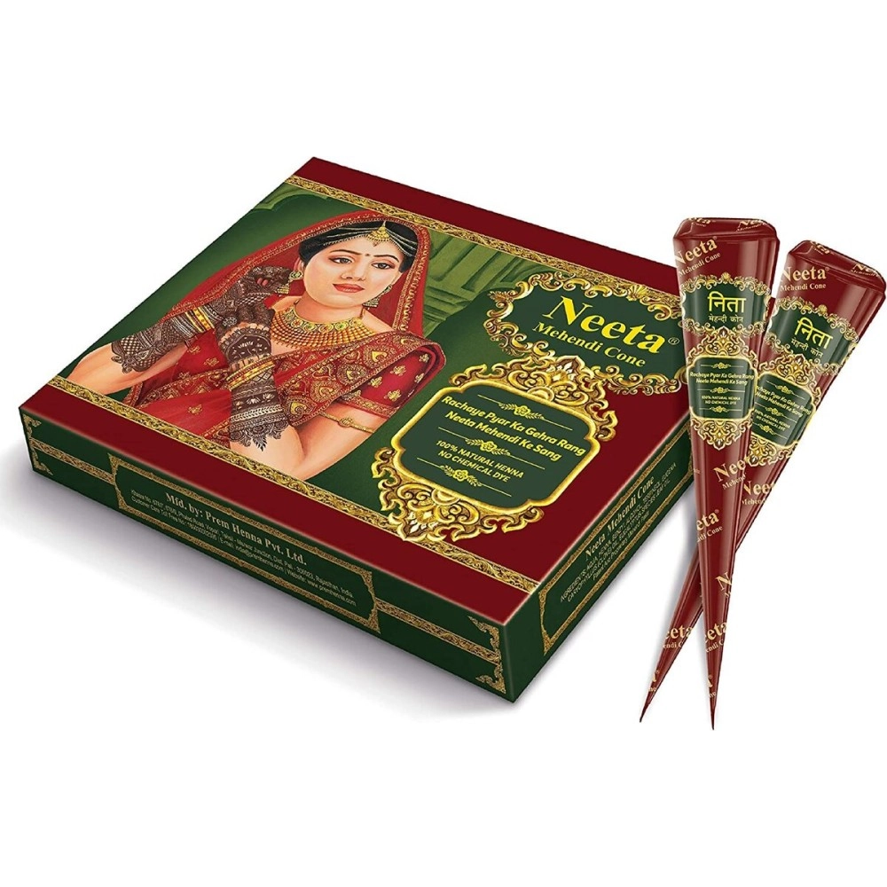 Neeta Pack 12-100% Pure Herbal Henna Paste Cones, For Temporary Body Art Tattoo, For Festival Hand Tattoo Designing (12 Pieces Cone)