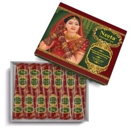 Neeta Pack 12-100% Pure Herbal Henna Paste Cones, For Temporary Body Art Tattoo, For Festival Hand Tattoo Designing (12 Pieces Cone)