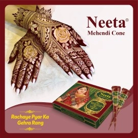 Neeta Pack 12-100% Pure Herbal Henna Paste Cones, For Temporary Body Art Tattoo, For Festival Hand Tattoo Designing (12 Pieces Cone)