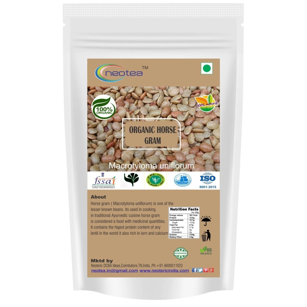 Neotea Organic White Horse Gram Kollu Kulthi Bean | Macrotyloma Uniflorum | 100% Natural, High in Protein & Fiber | Ideal for Healthy Cooking, Traditional Dishes & Weight Management | 500 GM