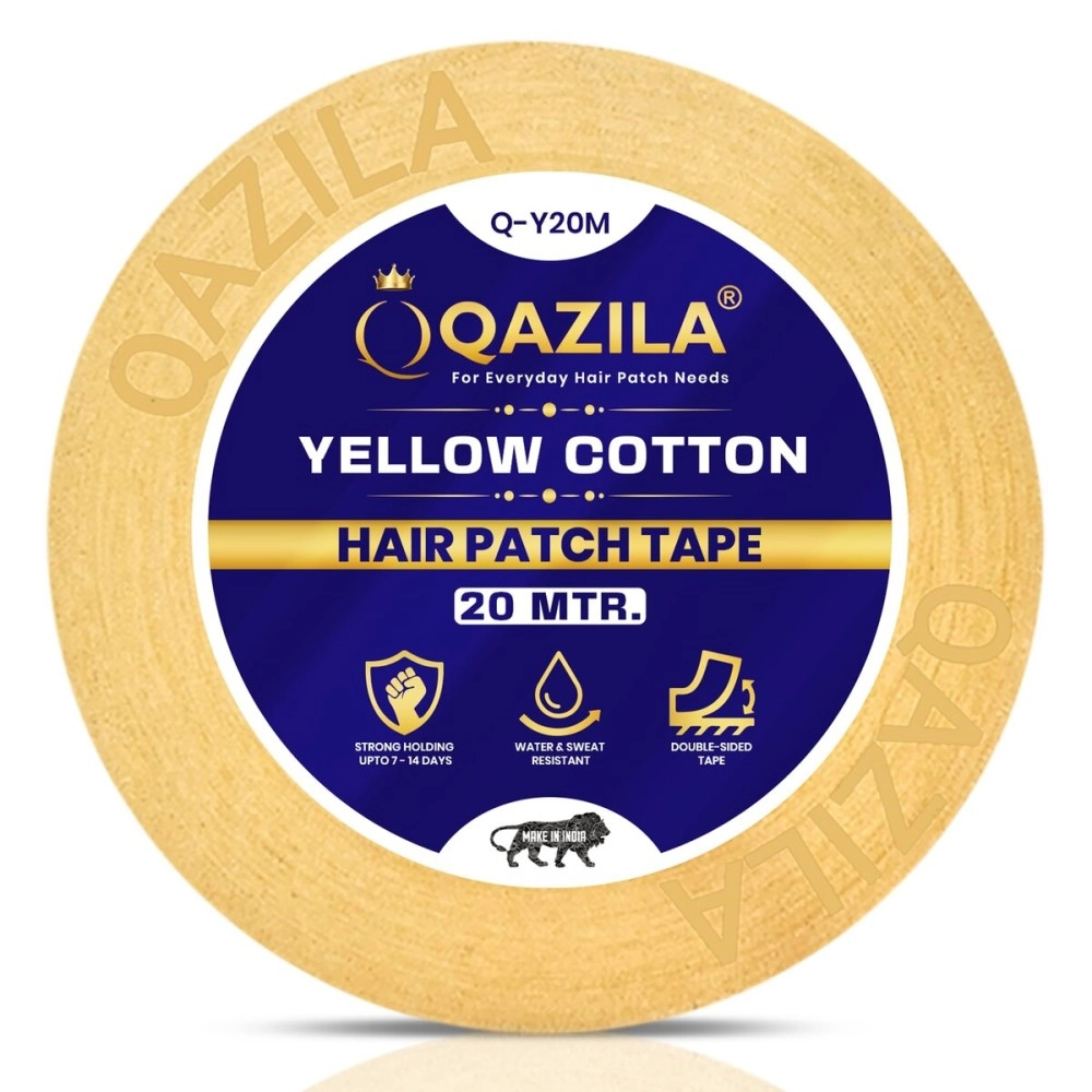 Qazila Yellow Cotton Hair Patch Tape | Strong Hold 7-14 Days (20-30 Days with Glue) | Water & Sweat Resistant | Skin-Friendly | Easy to Apply & Remove | For Monofilament Patches (1 Inch x 20 Meters)