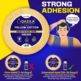 Qazila Yellow Cotton Hair Patch Tape | Strong Hold 7-14 Days (20-30 Days with Glue) | Water & Sweat Resistant | Skin-Friendly | Easy to Apply & Remove | For Monofilament Patches (1 Inch x 20 Meters)
