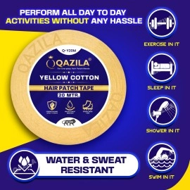 Qazila Yellow Cotton Hair Patch Tape | Strong Hold 7-14 Days (20-30 Days with Glue) | Water & Sweat Resistant | Skin-Friendly | Easy to Apply & Remove | For Monofilament Patches (1 Inch x 20 Meters)