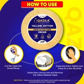 Qazila Yellow Cotton Hair Patch Tape | Strong Hold 7-14 Days (20-30 Days with Glue) | Water & Sweat Resistant | Skin-Friendly | Easy to Apply & Remove | For Monofilament Patches (1 Inch x 20 Meters)