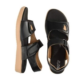 HEALTH FIT Womens Extra Soft Diabetic, Orthopedic Doctor Sandal with Arch Support- Black, 5