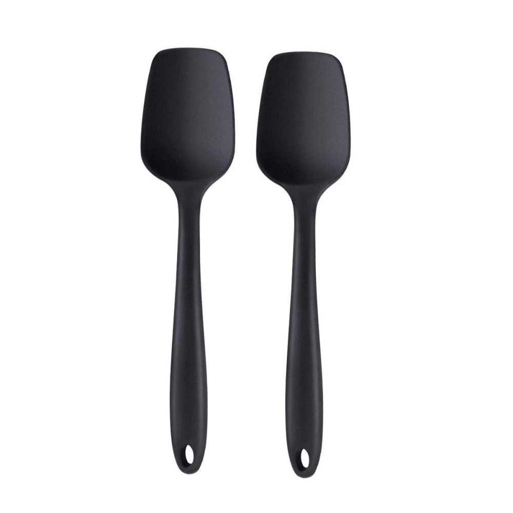 P-Plus International Silicone Non-Stick Heat Resistant Kitchen Utensil| Spatula Spoon Big 27cm |Pack of 2 Black