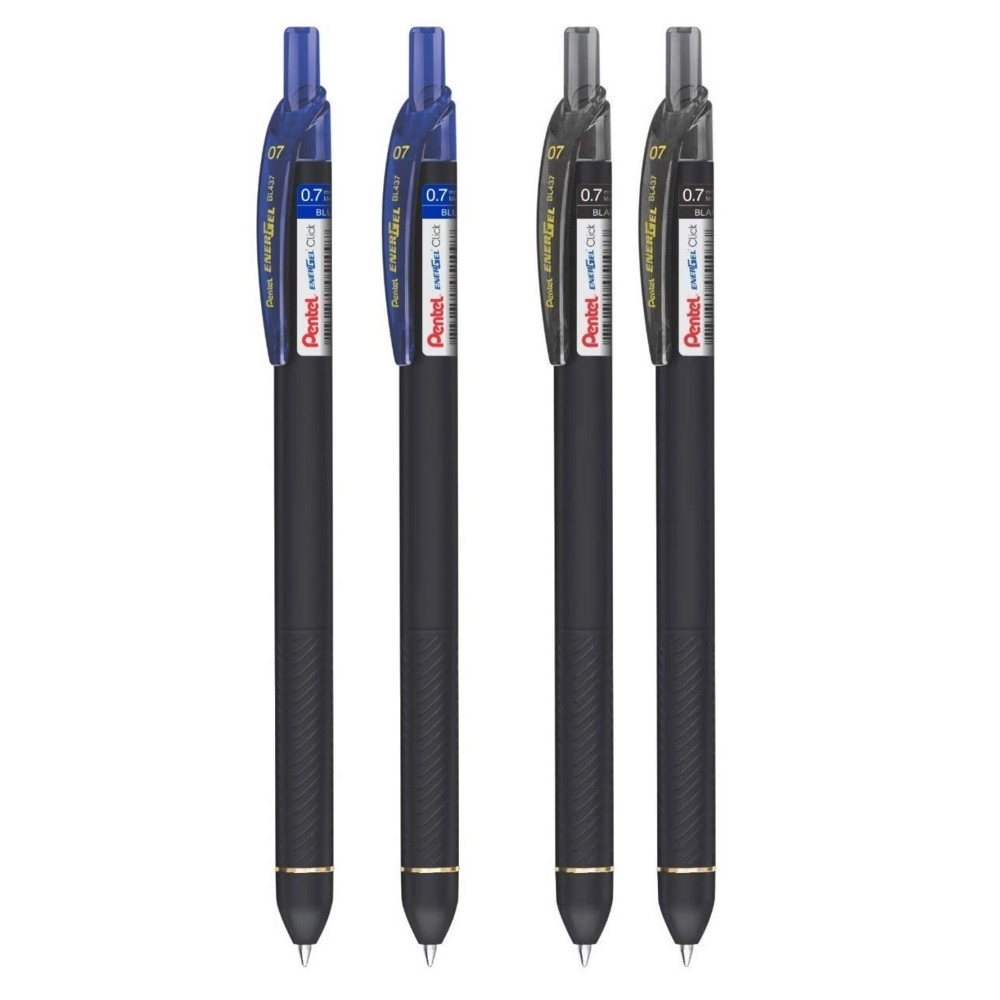 Pentel EnerGel Click Roller Gel Pen - Pack of 4 (2 BLUE + 2 BLACK PENS)