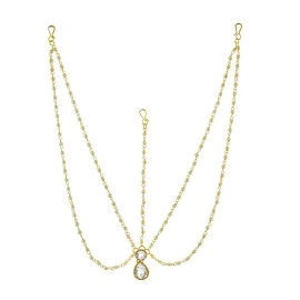 Handicraft Kottage Latest Hair Jewelry Traditional White Pearl Stone Maang Tikka Jewellery | Chain Mathapatti | Bridal tika Jewellery Set for Women & Girls | Maang Tikka for Women, Non Precious Metal