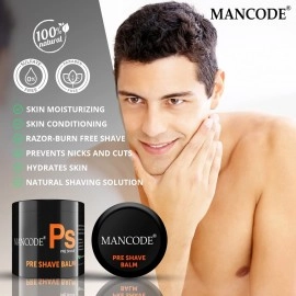 Mancode Pre Shave Balm for Men Moisturize & Soothes Dry Skin Razor Burn Free Prevents Nicks and Cuts Hydrates Skin Aloevera Almond Oil Enriched No Paraben No Sulfate No Mineral Oil Natural Ingredients