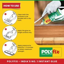 POLYFIX Instant WPC/PVC Glue - Ideal for Wood,Mica,Acrylic Sheets, Ceramics, Stone, WPC/PVC boards, Gypsum and Particle Boards-Strong Bond and Quick Setting Formula- Pack of 2 (50g each)