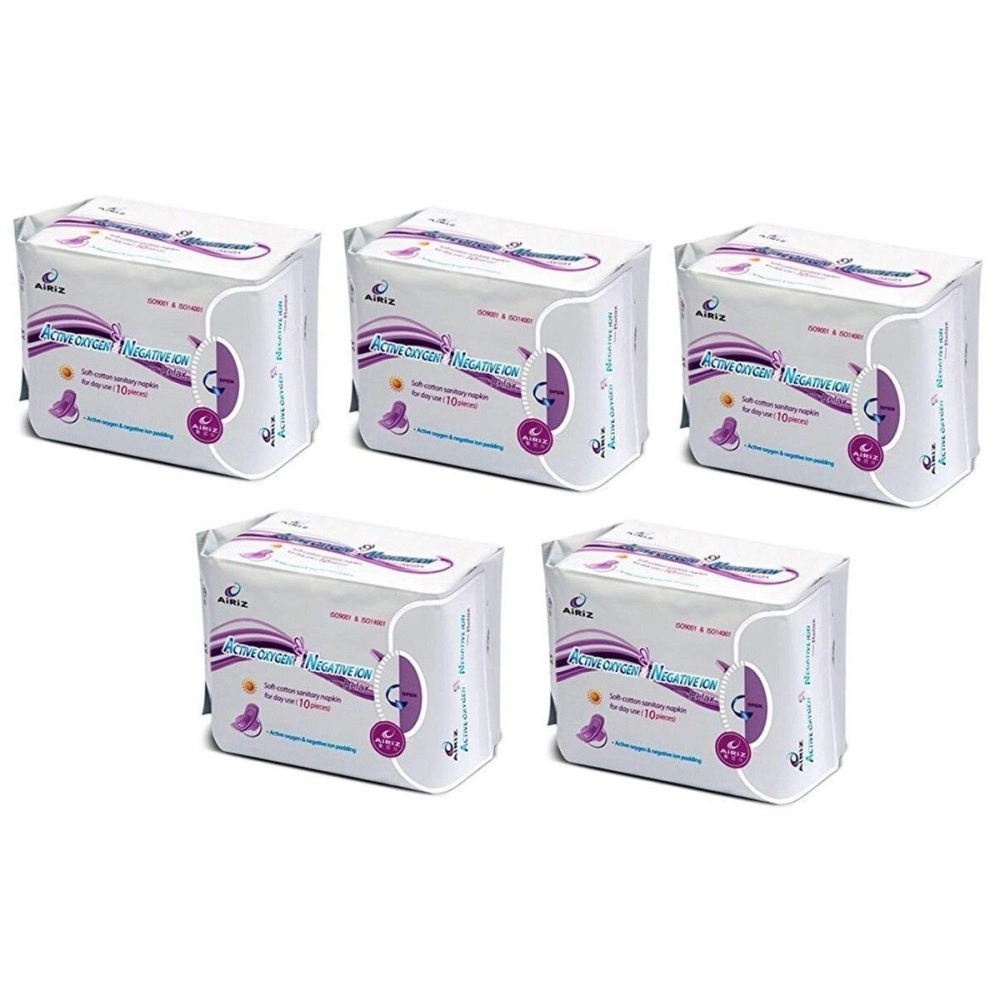 AIRIZ Tiens Active Oxygen Negative Ion Sanitary Napkin for Day Use -Pack of 5
