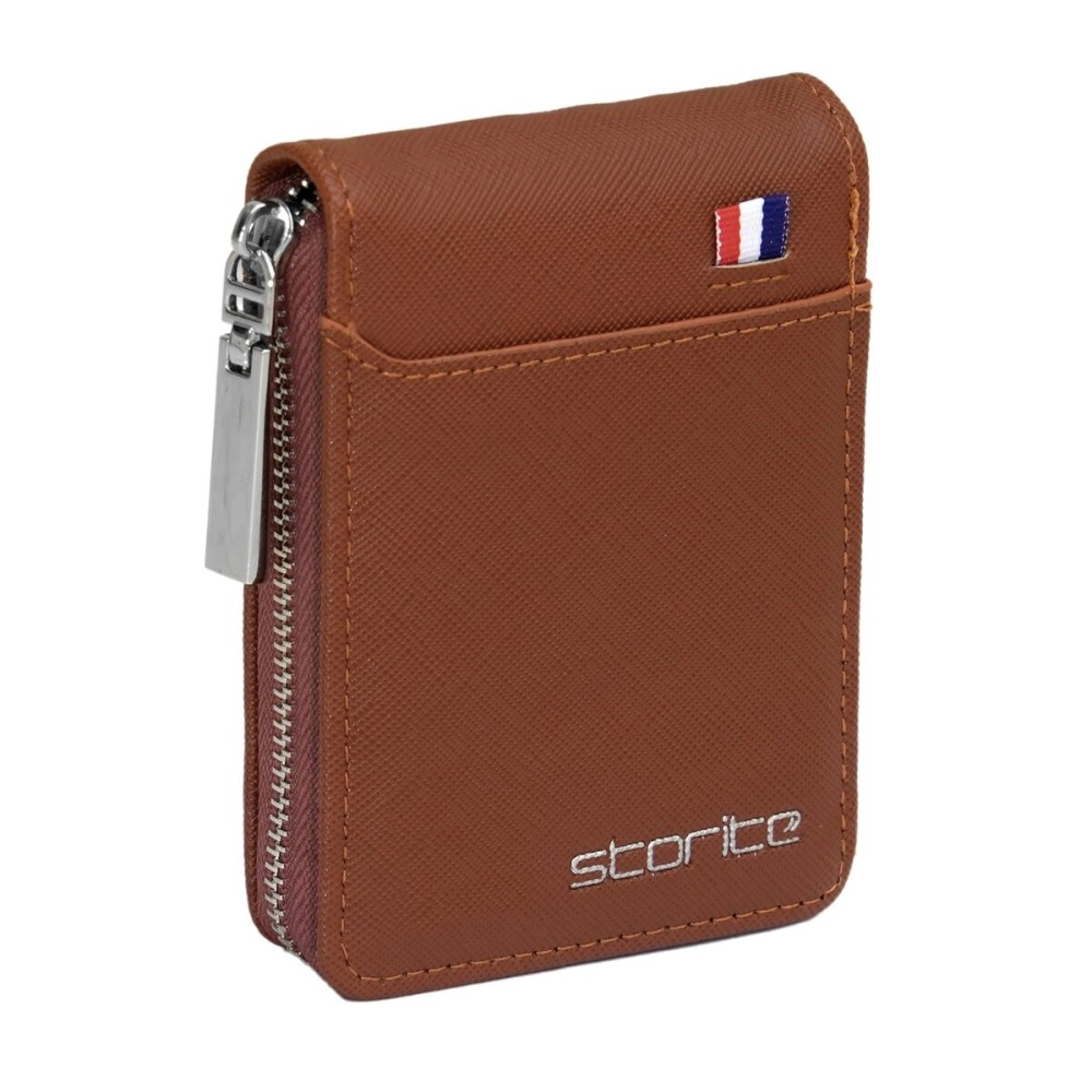 Storite PU Leather 9 Slot Vertical Credit Debit Card Holder Money Wallet Zipper Coin Purse for Men Women - LightBrown (11.5 x 1.75 x 8 cm)