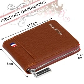 Storite PU Leather 9 Slot Vertical Credit Debit Card Holder Money Wallet Zipper Coin Purse for Men Women - LightBrown (11.5 x 1.75 x 8 cm)