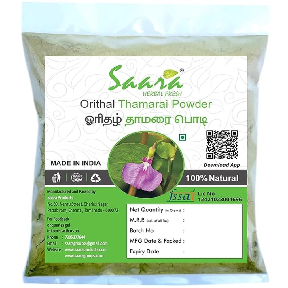 Saara HERBAL FRESH Orithal Thamarai Powder, 301g, Spade Flower, Hybanthus Enneaspermus, Ratna Purush, Nilakobari Powder, (pack of 3 x 101g)