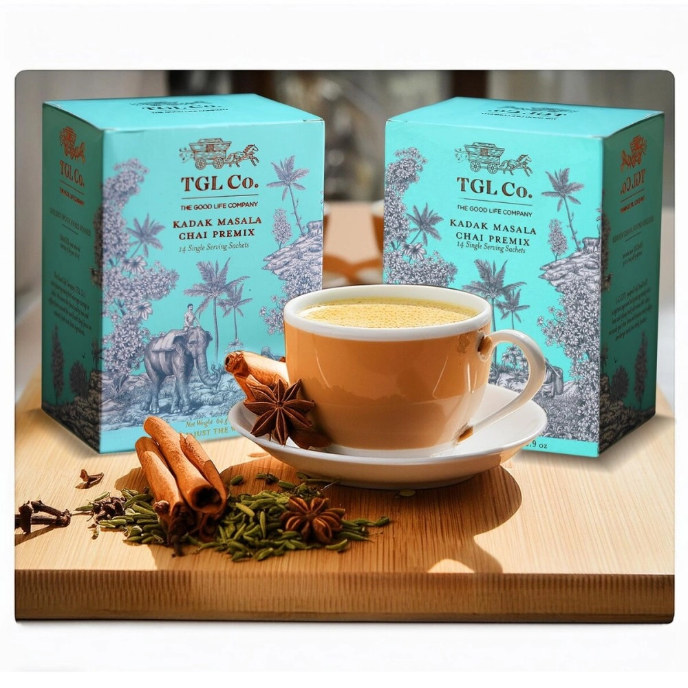 TGL Co. Kadak Masala Chai Premix (Pack of 2, 14 Sachets Each)|Anti-Inflammatory & Antibacterial Properties| Bold & Aromatic Spiced Tea | Instant & Convenient Desi Chai |Perfect for Travel & On-the-Go