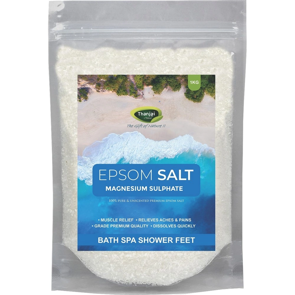 Thanjai Natural 1Kg Epsom Salt (Grade A93658 - Magnesium Sulphate) For Muscle Relief, Relieves Aches & Pains 100% Natural Natural Method Made.