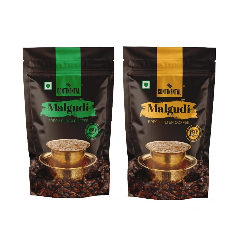 Continental Malgudi Filter Coffee 500Gm Pouch Combo|(60% Coffee - 40% Chicory)+(80% Coffee - 20% Chicory)|Traditional South Indian Filter Coffee Powder|Freshly Roasted Ground Coffee|500Gm*2 - 1Kg