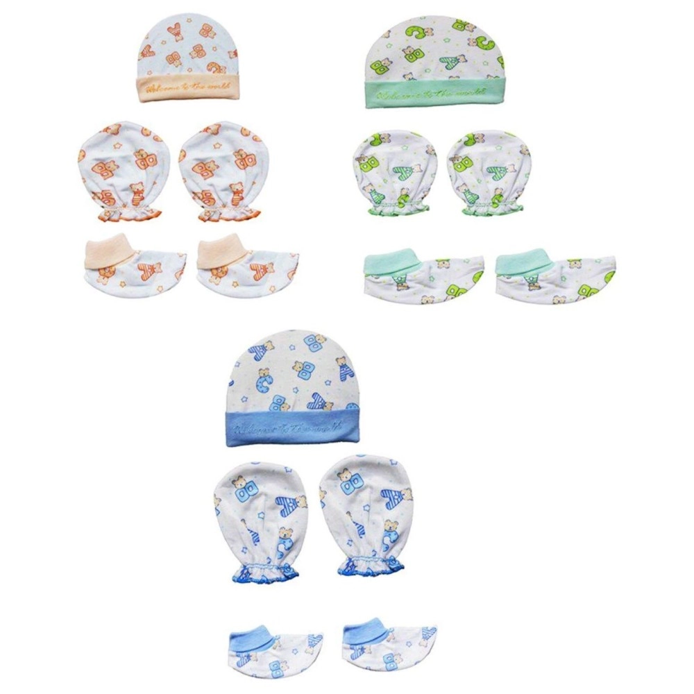 MOM\'S HOME New Born Baby Cap Mitten Bootie Set - Gentle to Baby Delicate Skin- - 3 Sets