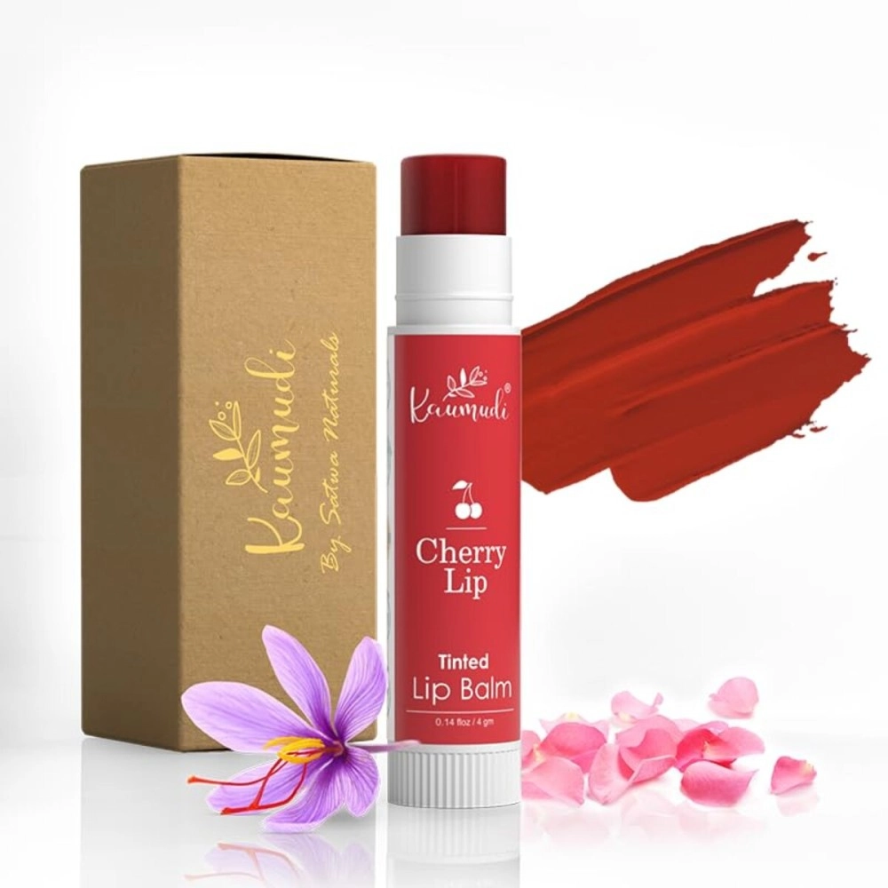 Kaumudi Handmade & 100% Natural 3in1 Lip Balm (Lip Tint | Cheek Tint | Eye Shadow) made with Rose & Saffron Essential oil | Best for Dry, Damaged & Chapped Lips | Hydrates & Moisturizes (Cherry Lip)