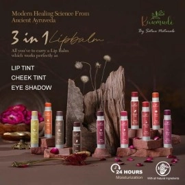 Kaumudi Handmade & 100% Natural 3in1 Lip Balm (Lip Tint | Cheek Tint | Eye Shadow) made with Rose & Saffron Essential oil | Best for Dry, Damaged & Chapped Lips | Hydrates & Moisturizes (Cherry Lip)