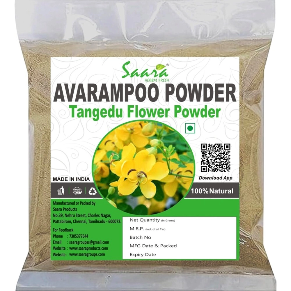 Saara HERBAL FRESH Avarampoo Powder, Tangedu Flower, Tarwar, Avaram senna, Senna auriculata, For Body, Skin, Face and Hair care, 200 grams (Pack of 2 X 100 grams)