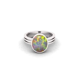 Sidharth Gems 8.25 Ratti Natural Certified White Opal Gemstone Silver Ring Adjustable for Women and Men