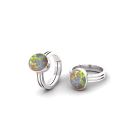 Sidharth Gems 8.25 Ratti Natural Certified White Opal Gemstone Silver Ring Adjustable for Women and Men
