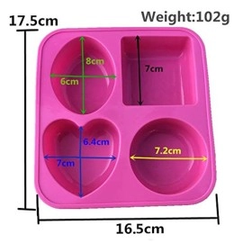 Inditradition 4 Cavity Silicon Soap Cake Making Mould | 4 Shapes, Circle, Square, Oval and Heart (Random Colour)