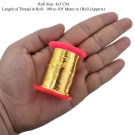 Embroiderymaterial Metallic Strip Mukaish Metal Thread for Craft and Embroidery 1 Roll (Gold, 1MM, 100 Mtrs)