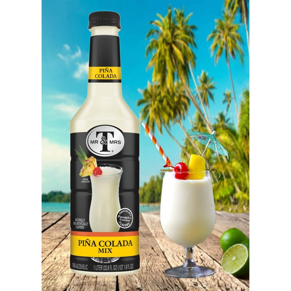 Food Library The Magic of Nature Combo of Mr & Mrs T Pina Colada Mix, 1L with Free Cocktail/Mocktail Umbrella, 10 pcs