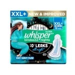 Whisper Bindazzz Night Sanitary Pads|Pack of 16 Thin Pads|XXL+|Upto 0% Leaks|60% Longer & Wider Back|Dry Top Sheet|Long Lasting Coverage|Faster Absorption|36 Cm Long|with Disposable Wrap