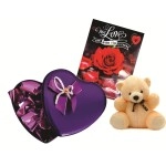 Skylofts 90gms Valentine Heart Tin Chocolate Gift Pack with Teddy Bear Soft Toy & Musical Love Card- Valentine Gifts for Girlfriend