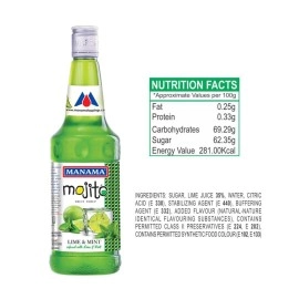 Manama Lime and Mint Mojito Flavoured Syrup for Mocktails & Cocktails (750ML)